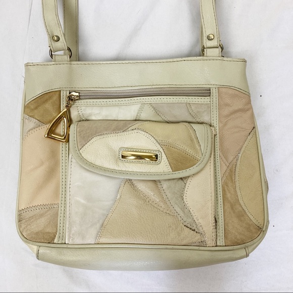 Vintage leather patchwork purse 80s 90s cream pink retro neutral beige white - Picture 10 of 12